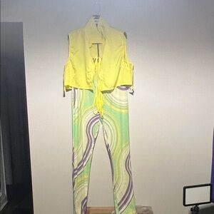 Sheer Yellow and Multicolor Women's Jumpsuit  set nwt size xl